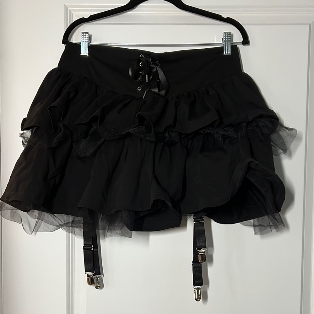 Dollskill Willow Black Ruffled Skirt with Garters NWT